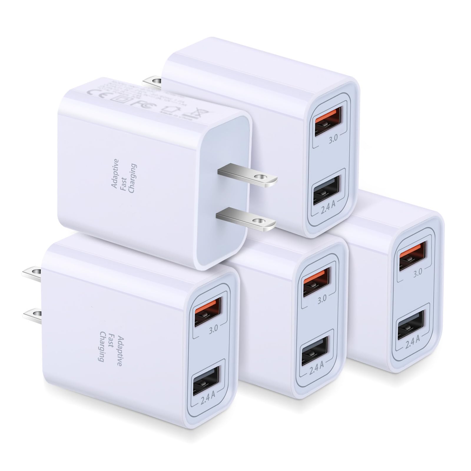 Wall Charger With Usb Ports, Costyle 5 Pack 30W 2 Ports Quick Fast Charge 3.0 & 5V 2.4A Usb Fast Charger Block Compatible Samsun