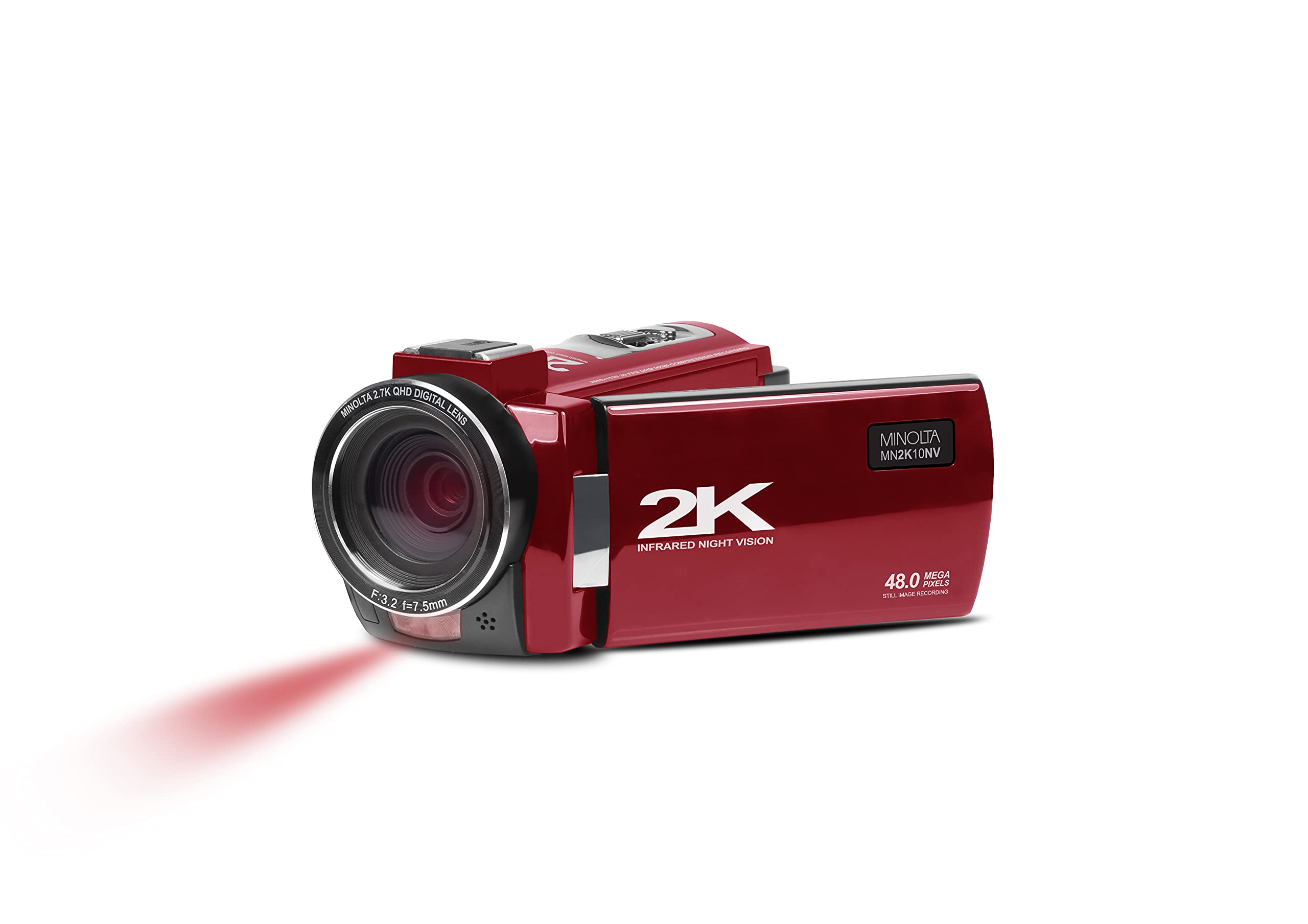 Minolta 2K Ultra Hd Camcorder With Infrared Night Vision Mn2K10Nv, Red