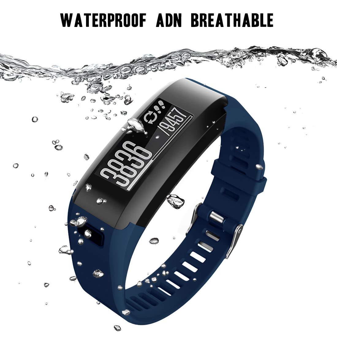 Meifox Compatible With Garmin Vivosmart Hr Replacement Bands,Soft Silicone Replacement Band For Garmin Vivosmart Hr Watch (Navy Blue, Large)