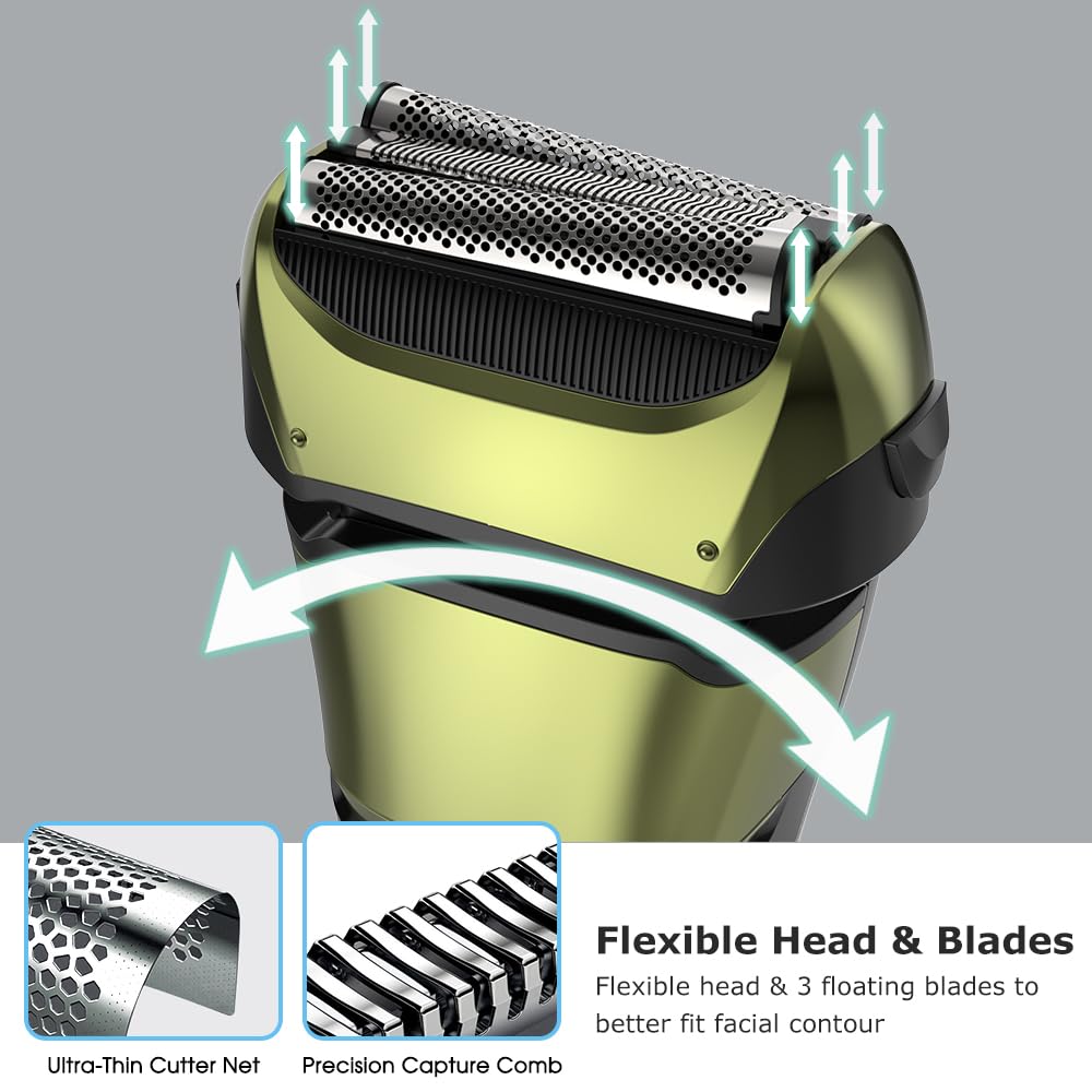 Mens Foil Electric Shaver, Electric Razor For Men Cordless Usb-C Rechargeable Shaver With Pop-Up Trimmer, Waterproof Wet And Dr