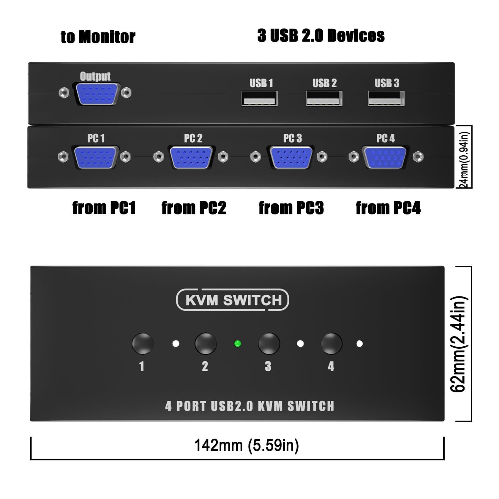 Kvm Switch Vga 4 Port   Vga Kvm Switch For 4 Computers Share 1 Monitor & 3 Usb 2.0 Devices,Keyboard Mouse Scanner Printer,U Disk