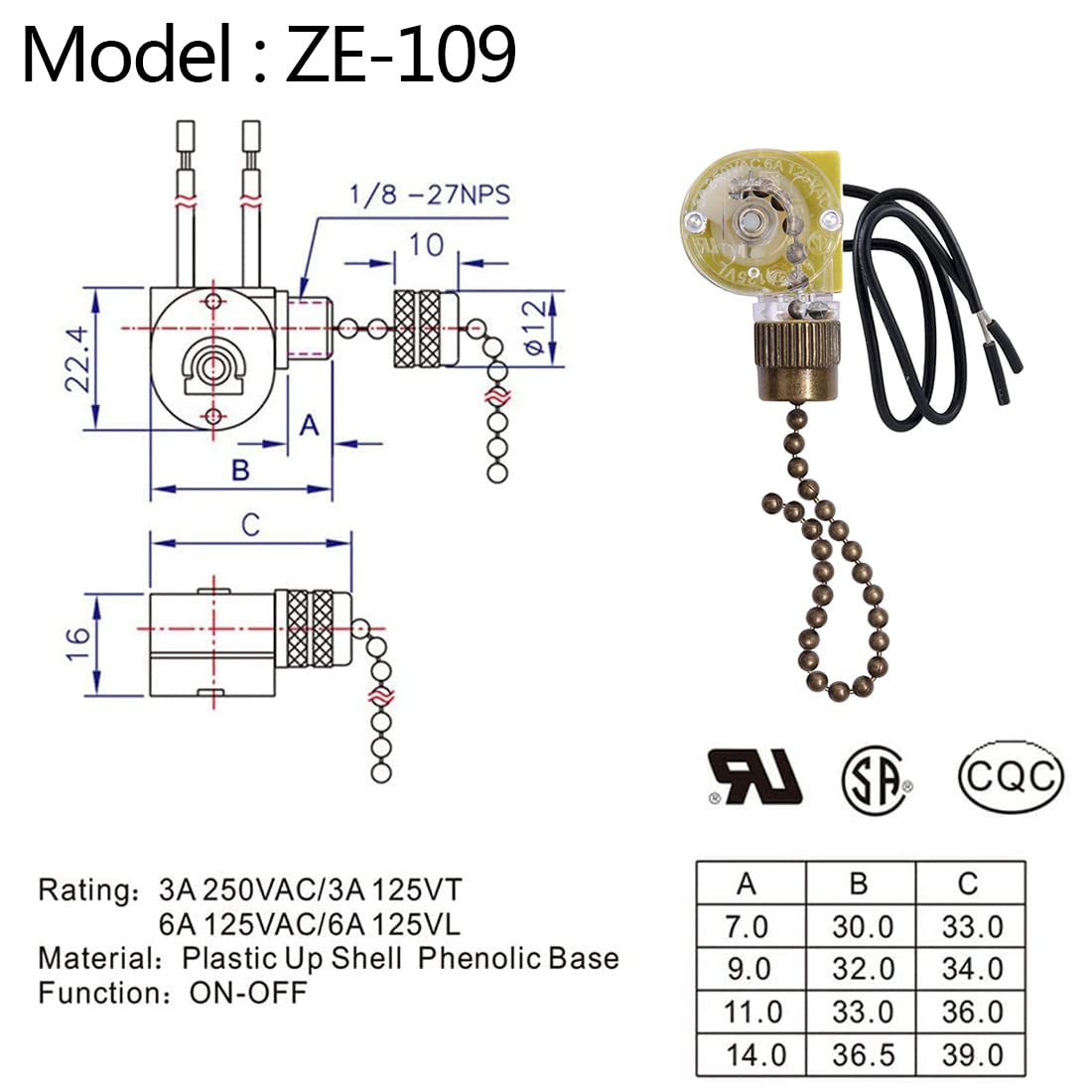 Akahttbn Ceiling Fan Switch Zing Ear Ze 109,Two Wire On Off Light Switch For Hunter Ceiling Fans Lamp And Wall Lights Replacemen