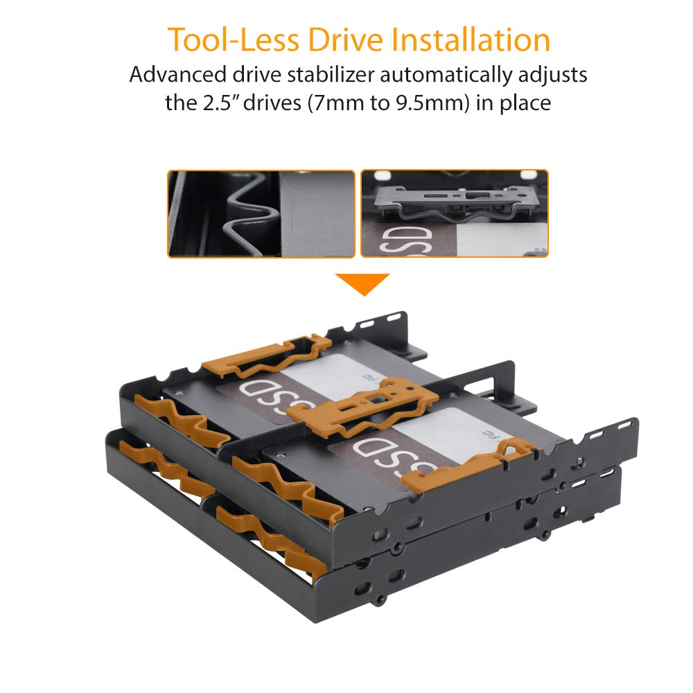 ICY DOCK 4 Bays Dual 2 x 2.5 inch Hard Drive SSD Mounting Bracket Adapter for External 5.25� Bay | Flex FIT Quattro MB344SP