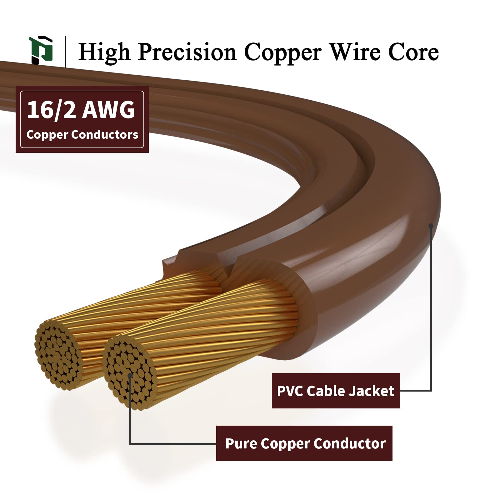 Plugtul Indoor Brown Extension Cord 15 Feet, 3 Outlet Household Extension Cord, 2 Prong, 16 Gauge, 3 Polarized Outlets With Safe