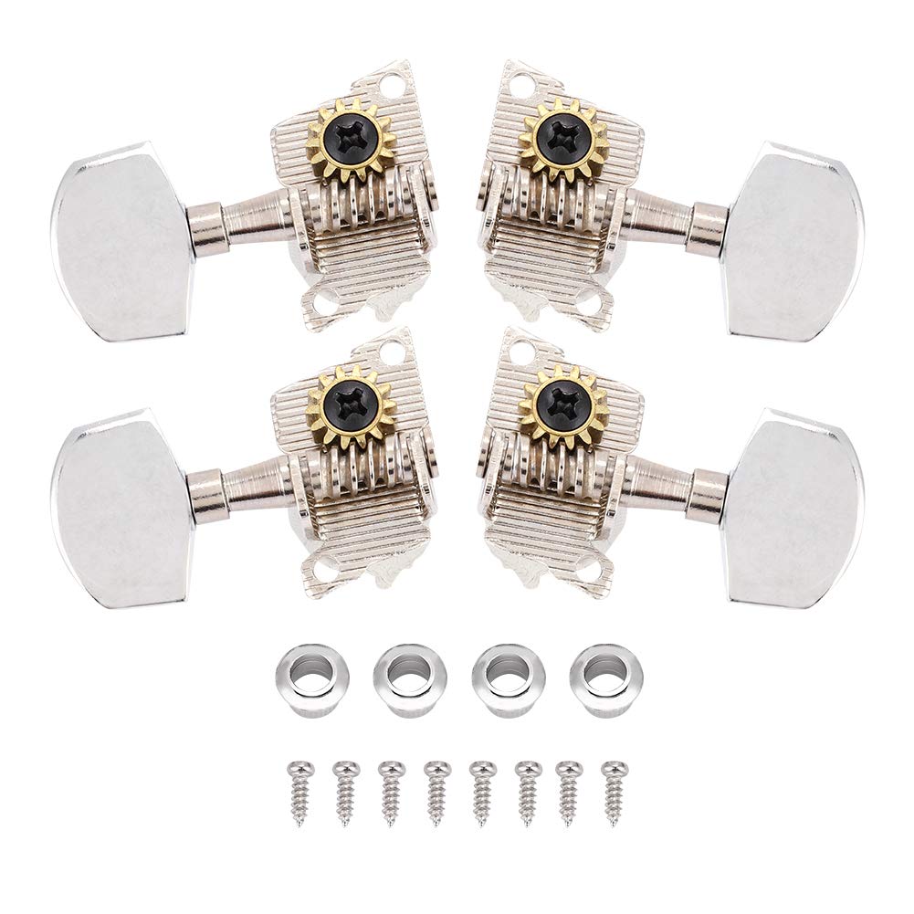 Bnineteenteam 2L2R Ukulele Tuning Peg,Silver Classical Machine Head Ukulele Diy Parts With Mounting Screws