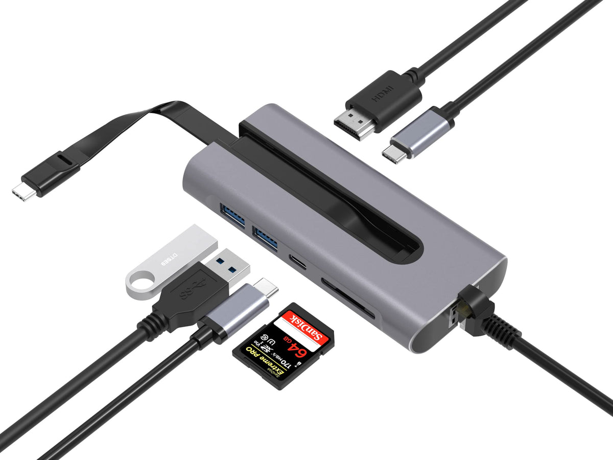 Rosewill 7-Port Portable Usb-C Mini Hub Docking Station, Usb 3.1, 4K Hdmi, 100W Power Delivery, Thunderbolt 3 Compatible With Ma