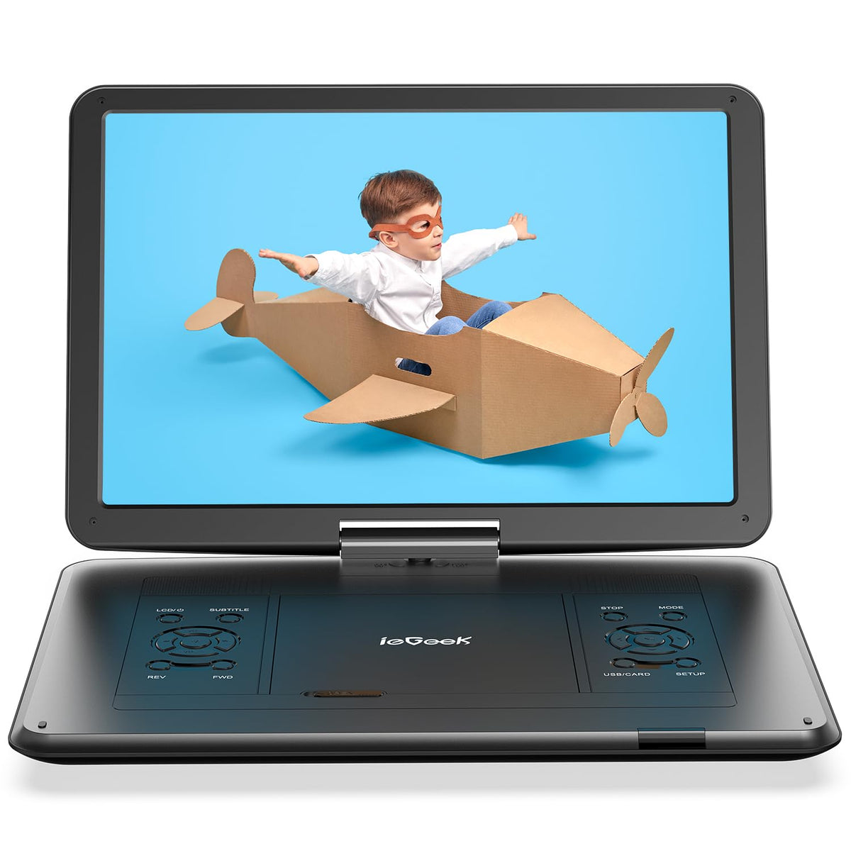 Iegeek 17.5'' Portable Dvd Player With 15.6'' Swivel Hd Large Screen, 6 Hrs 5000Mah Rechargeable Battery, High Volume Speaker, S