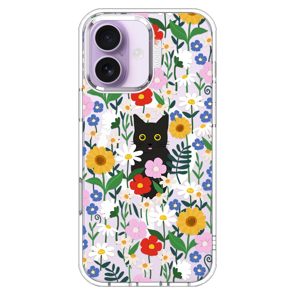MOSNOVO for iPhone 17 Case | Compatible with Magsafe | Military Grade 6.6ft Drop Tested | Camera Control | Clear with Black Cat 
