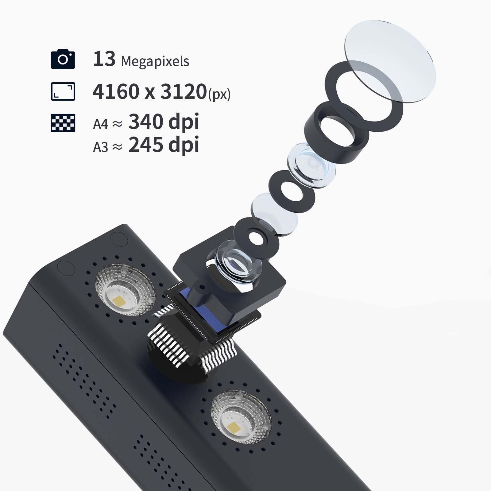 Czur Shine Ultra Smart Portable Document Scanner, Usb Book Scanner With Ocr Auto Flatten & Deskew, Document Camera For Desktop/L