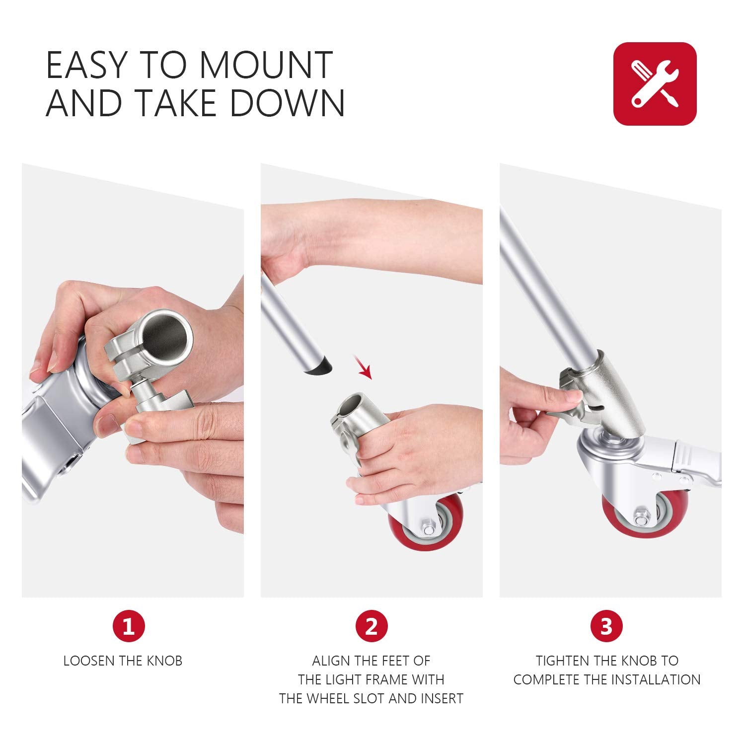 Neewer 3 Packs Professional Swivel Caster Wheels Set With 75Mm Diameter, Durable Metal Construction With Rubber Base Only Compat