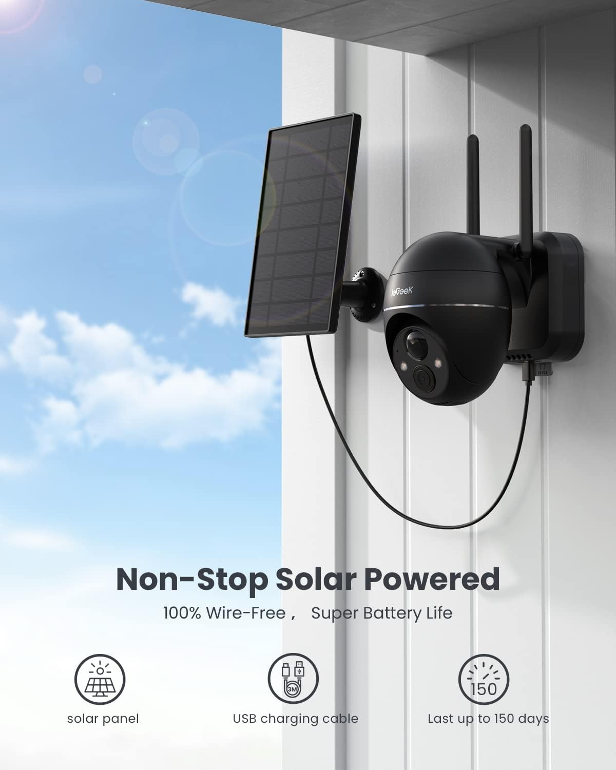 Security Cameras Wireless Outdoor, 2K Solar Security Camera System 360� Ptz With Spotlight & Siren, Iegeek 2.4Ghz Outdoor Security Cameras,Color Night Vision, Work With Alexa, Pir, 2 Way Talk, Ip65