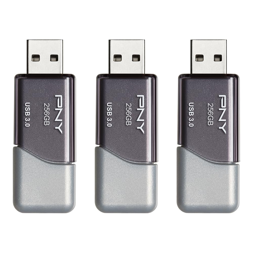 Pny 256Gb Turbo Attach3 Usb 3.0 Flash Drive 3 Pack   Grey, P Fd256X3Tbop Mp, 100Mb/S, Light Weight Durable   Data Storage And Tr