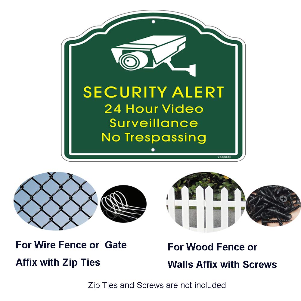 2Pcs 24 Hour Video Surveillance Waring Reflective Sign No Trespassing Sign Security Alert 12X12 Inch Aluminum Alloy Cctv Securit