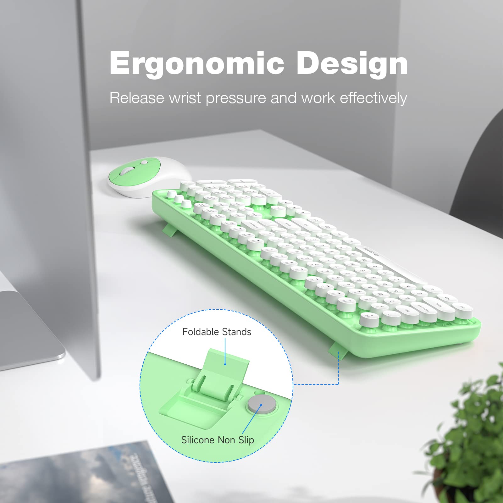 Mofii Wireless Keyboard And Mouse Combo, Computer Full Size 2.4G Plug And Play Wireless Typewriter Retro Round Keyboard And Mous