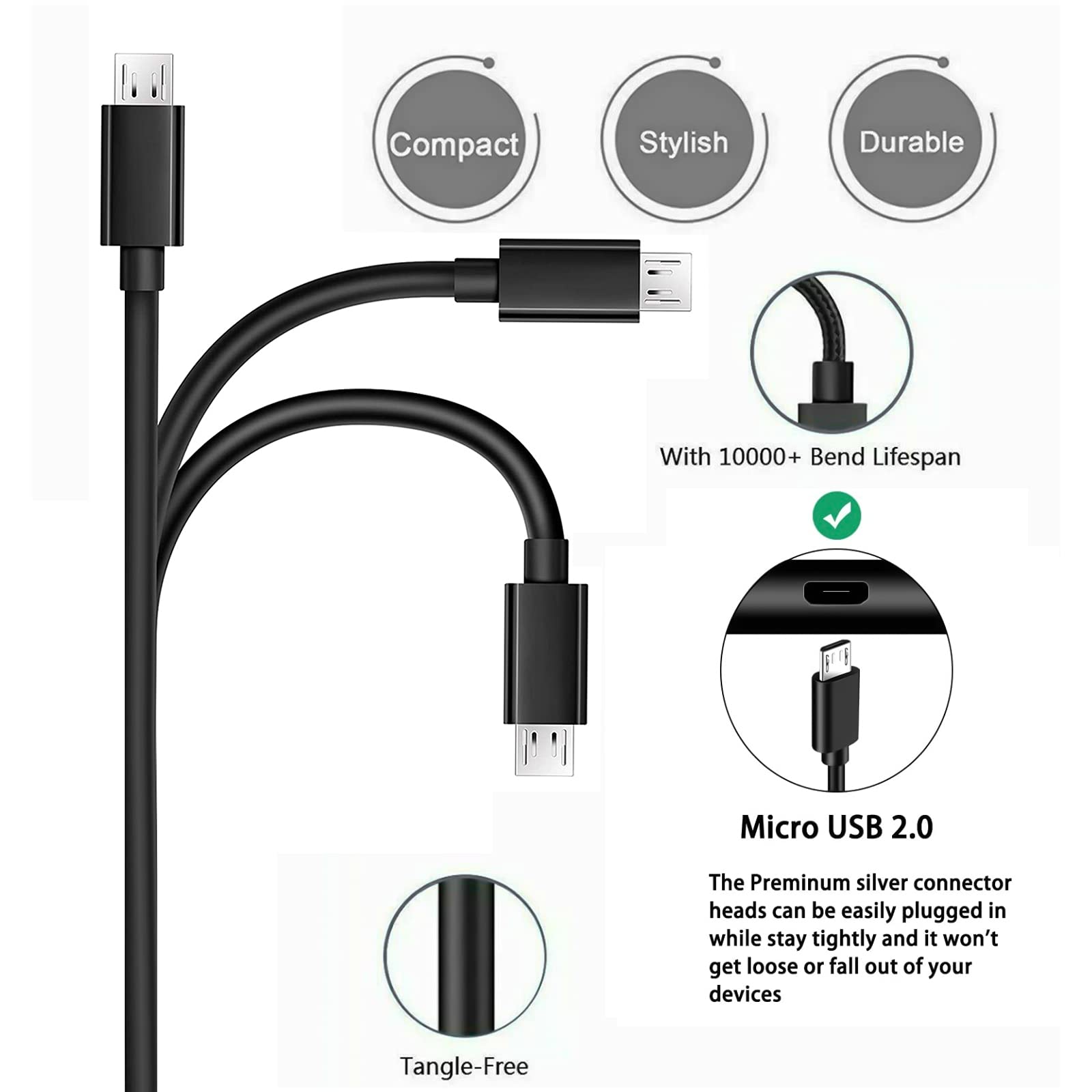5Ft Replacement Mirco Usb Charger Charging Cable Power Cord For Onetouch Verio Flex (Not Compatible With Onetouch Verio Iq Models)   Black