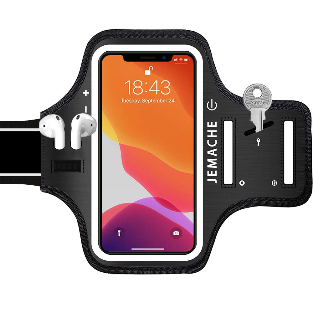 Iphone 16 Pro, 15 Pro, 14 Pro, 13 Pro Armband With Earphone Holder, Jemache Gym Workouts Running Arm Band For Iphone Xs 11Pro 12