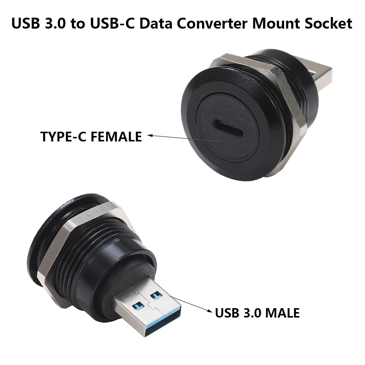Penglin 2Pcs Usb 3.0 To Usb-C Panel Mount Connector, Usb Male To Type C Female Adapter Connector, Usb Mounting Socket Converter