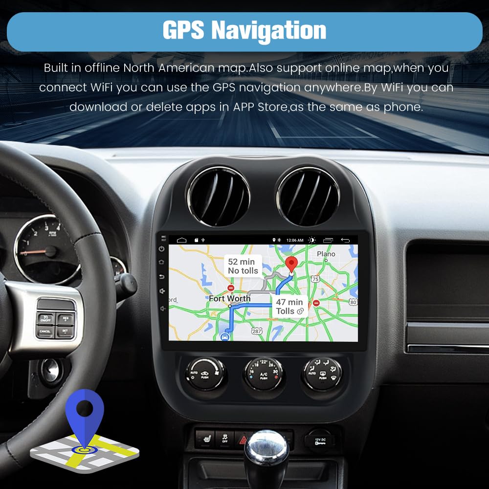 2G+64G 10 Inch Touch Screen Car Radio Stereo For Jeep Compass Patriot 2010 2016 Android 12 Carplay Android Auto Bluetooth With G