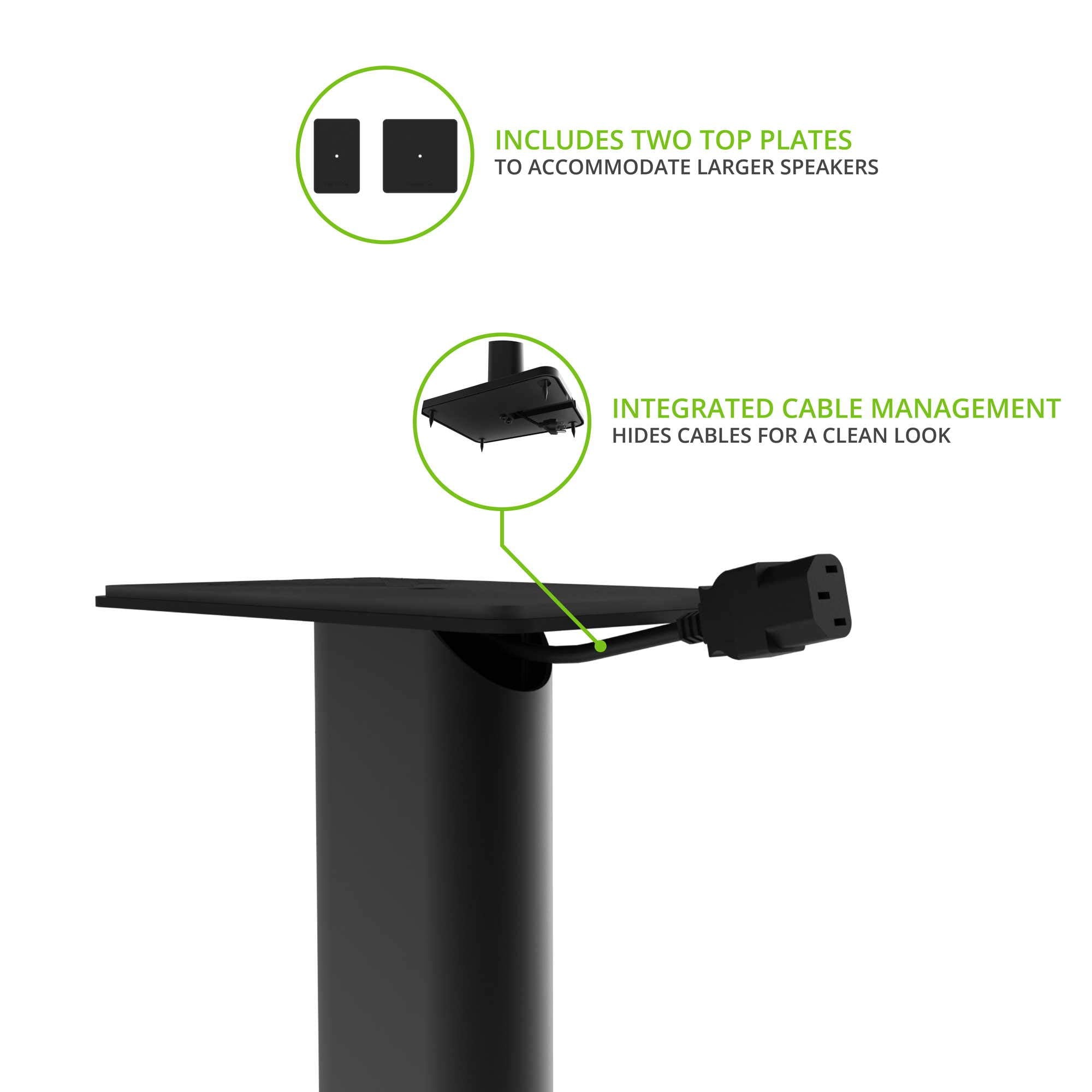 Kanto Sp26Pl Black Metal Speaker Stand (26 Inches)   Universal Fit, Hidden Cables, Rotating Top Plate, Carpet & Hardwood Feet,