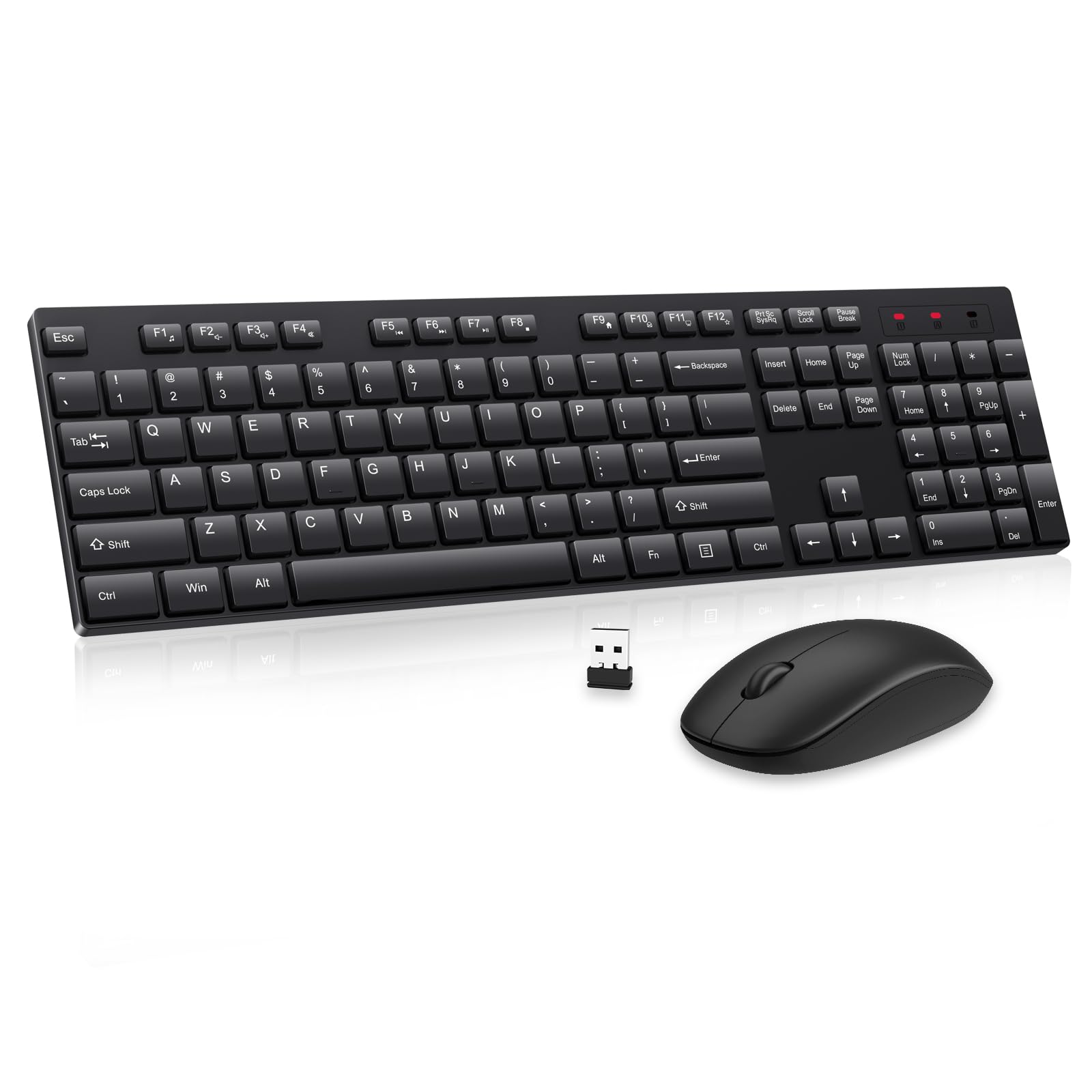 Wireless Keyboard And Mouse Combo, Edjo Silent Full Size Usb Keyboard Mouse, Long Battery Life, Lag Free, 2.4Ghz Cordless Keyboa