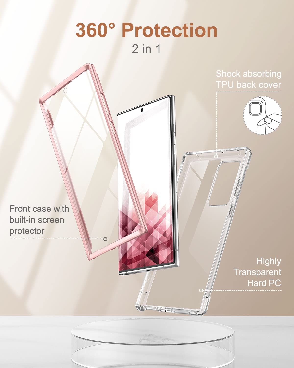 Suritch For Samsung Galaxy S22 Ultra Clear Case 6.8'' (Only), [Built In Screen Protector] Full Body Protective Hard Shell+Soft T