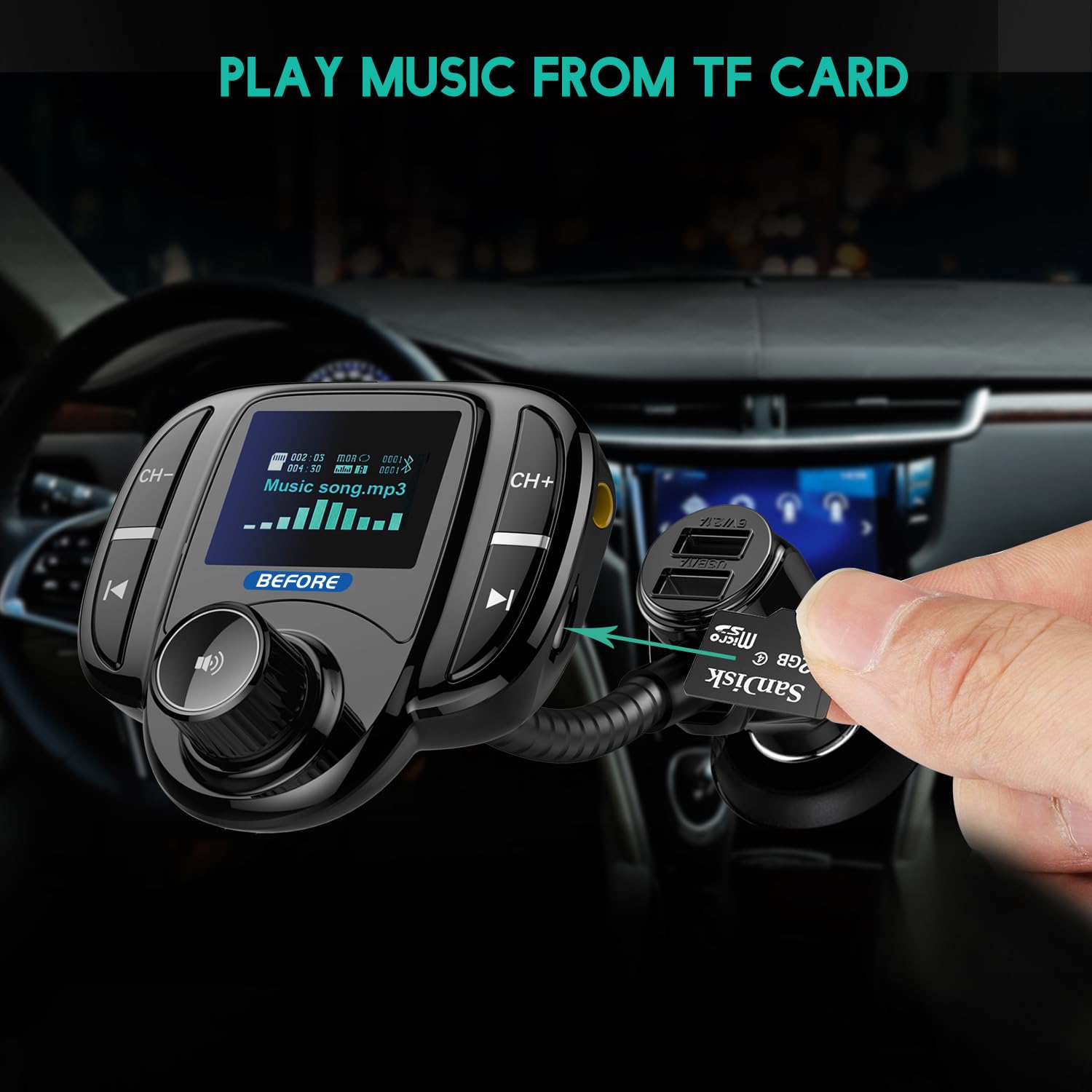 Bluetooth Fm Transmitter (Upgraded Version),Wireless Radio Adapter Car Kit W 1.44 Inch Display Supports Tf/Sd Card And Usb Car C