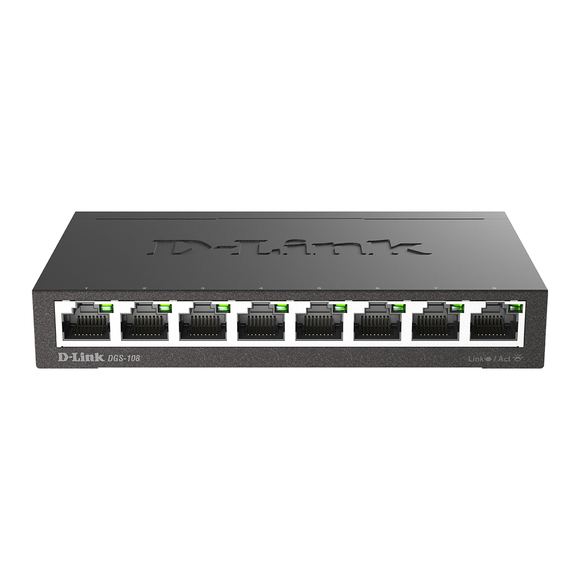 D-Link Dgs-108 8 Port Unmanaged Gigabit Metal Desktop Switch Qos And Flow Contro