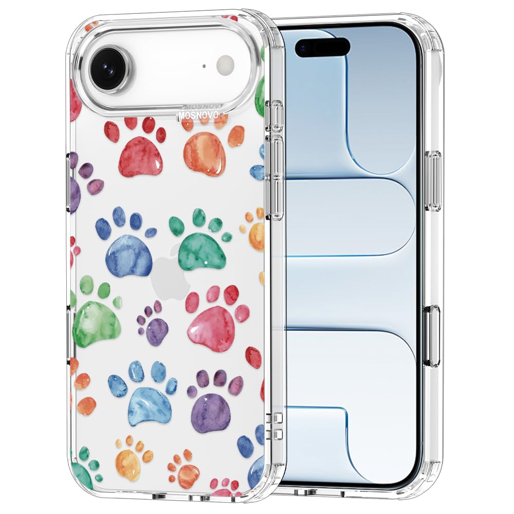 MOSNOVO for iPhone Air Case | Military Grade 6.6ft Drop Tested | Camera Control | Clear with Colorful Paw Design