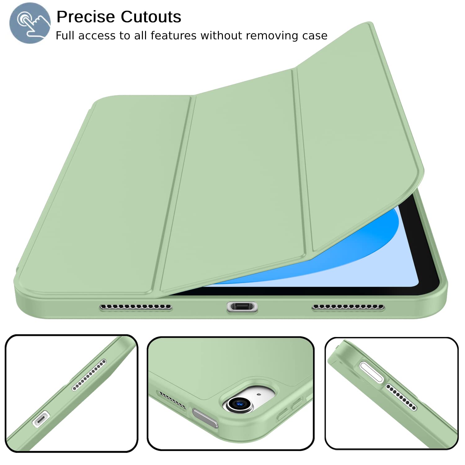 Imieet New Ipad (A16) 11Th Generation Case 11 Inch 2025, Ipad 10Th Generation Case 2022 10.9 Inch With Pencil Holder, Trifold Stand Smart Cover With Soft Tpu Back,Auto Wake/Sleep(Matcha Green)