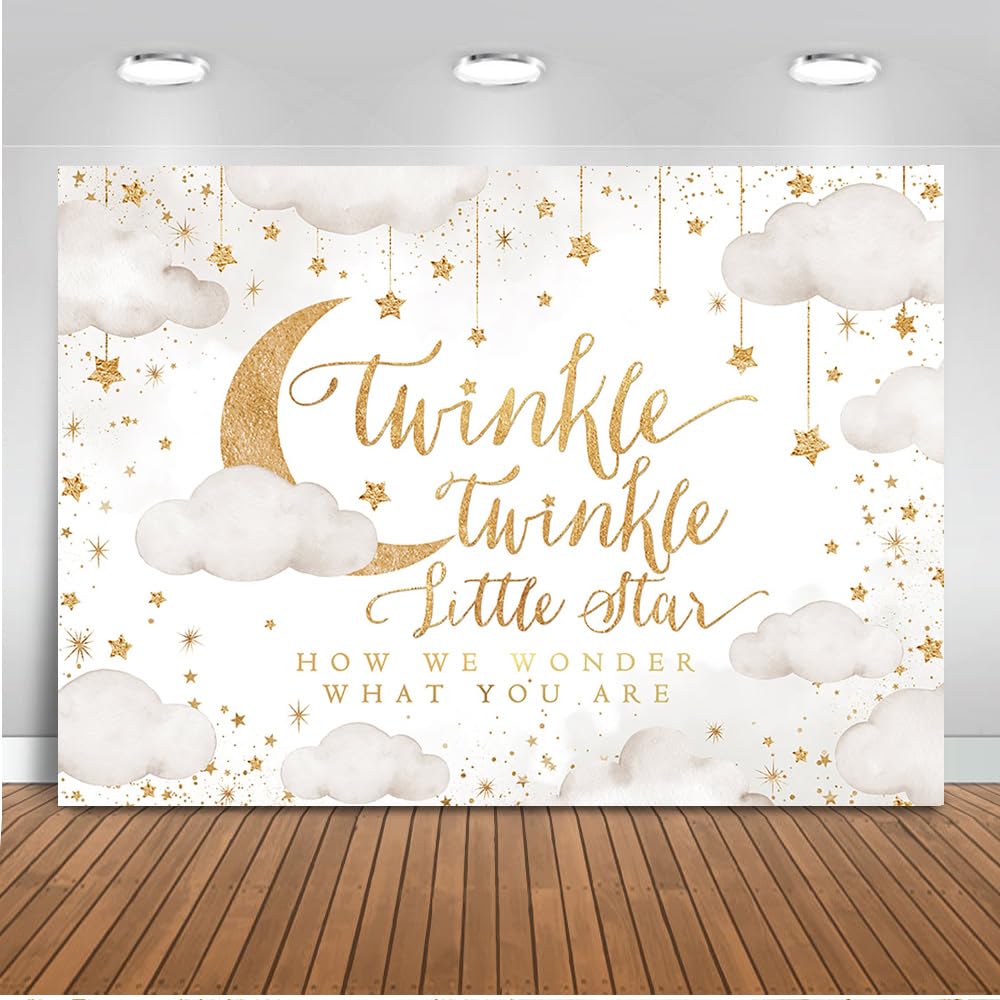 Mocsicka Twinkle Twinkle Little Star Backdrop Beige Gender Reveal Boy Or Girl Party Background Decorations Cloud Moon Baby Showe