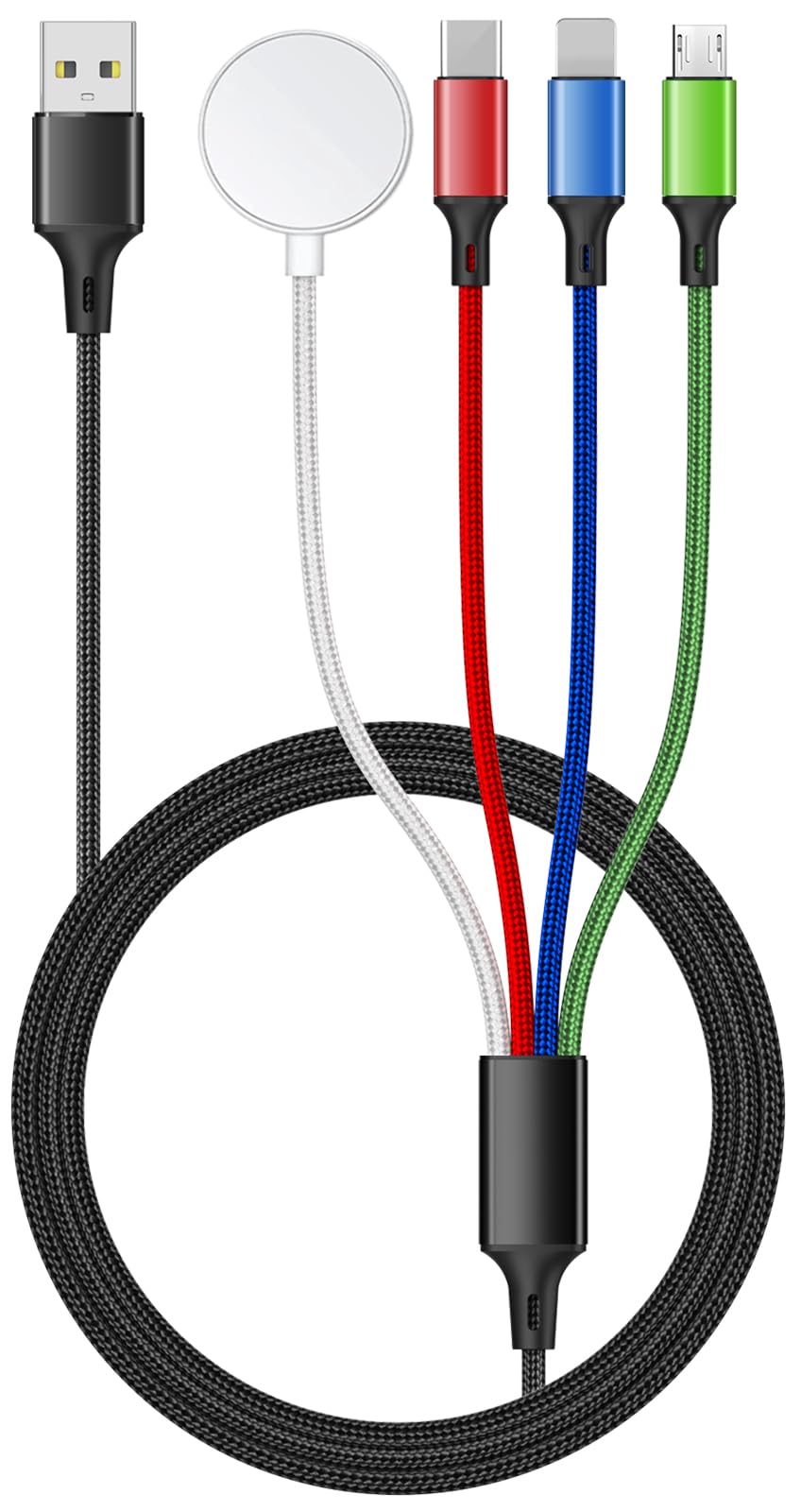 5Ft/1.5M Multi Charging Cable For Apple Watch Charger Travel Nylon Braided Usb C Micro Usb Compatible With Iwatch Ultra/Se/10/9/