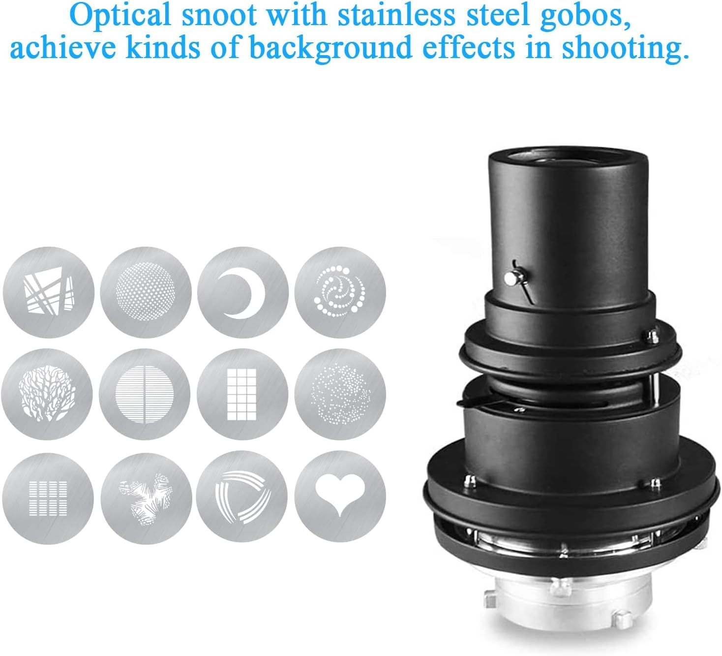 Alluneitter Bowens Mount Snoot,Strobe Video Snoot Conical Projector Snoot With Optical Lens Kit Include Various Gobos Used For V