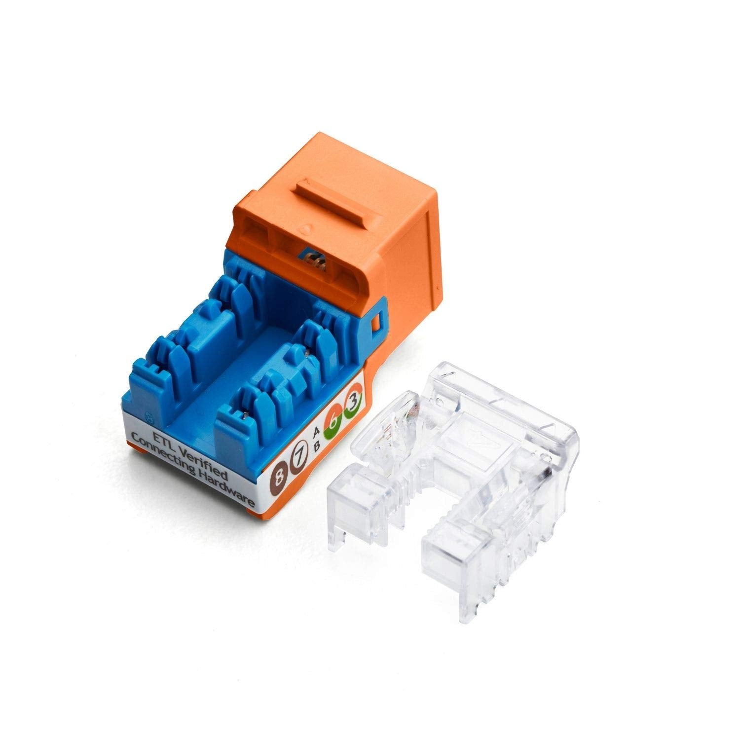 Truecable Cat5E Keystone Jack, Unshielded (Utp), 90 Degree Punch Down, Poe++ (4Ppoe) 100W, Ul Listed, Etl Verified, Ansi/Tia Certified, Modular Rj45 Female, Orange, 12 Pack