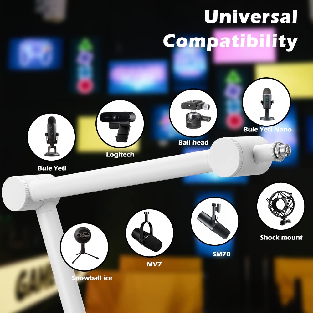 Bomge Boom Arm Mic Stand - Adjustable Heavy Duty Suspension Boom Scissor Arm Stand With Cable Management Channels, Desk Clamp Fo