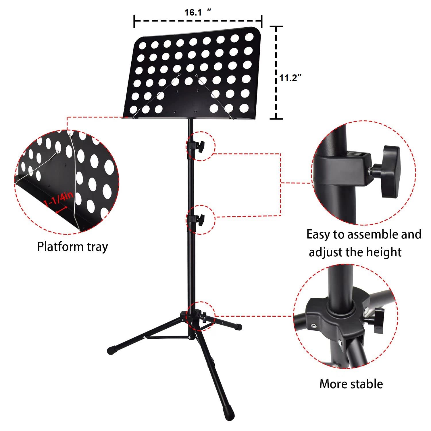 Sheet Music Stand With Light & Phone Holder, 57'' Music Stand For Sheet Music High Stability, Height Adjustable Music Sheet Stan