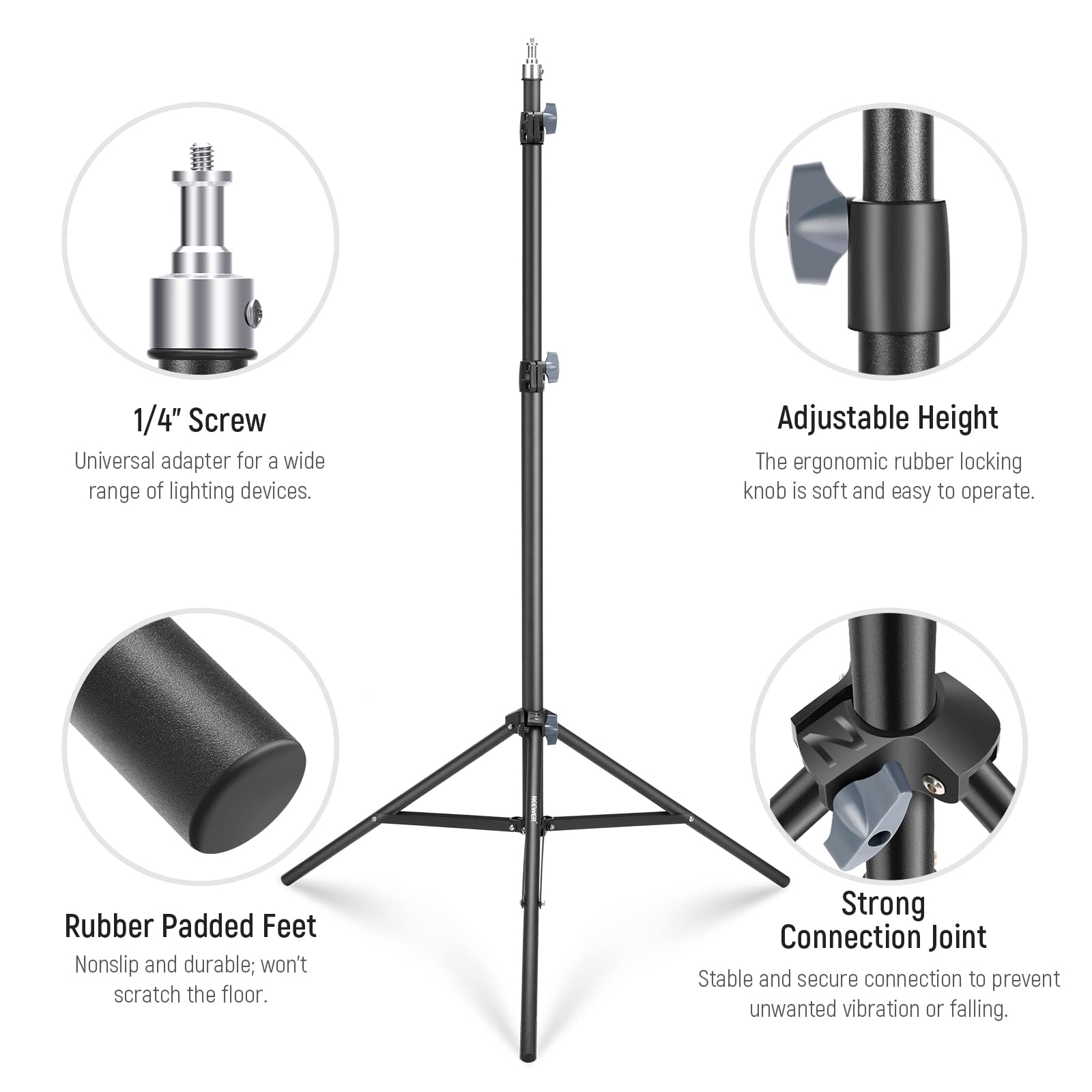 Neewer Photography Light Stand 2.85 6.6Ft/87 200Cm, Spring Loaded Aluminum Tripod Stand With 28Mm Thicker Tube Diameter For Ring