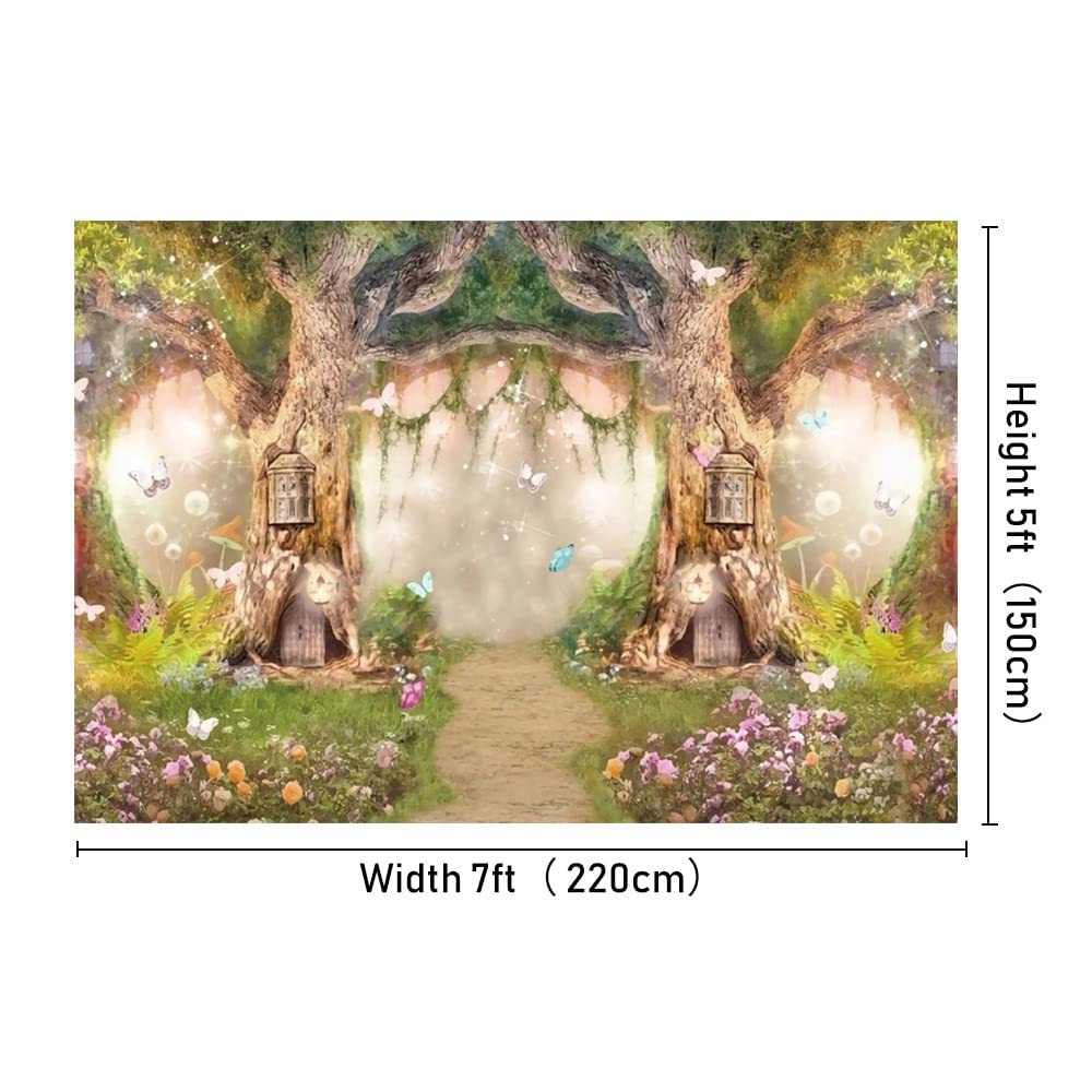 Leowefowa 7X5Ft Polyester Spring Backdrop Fairy Enchanted Garden Fairytale Forest Jungle Photo Background For Party Photoshoot B
