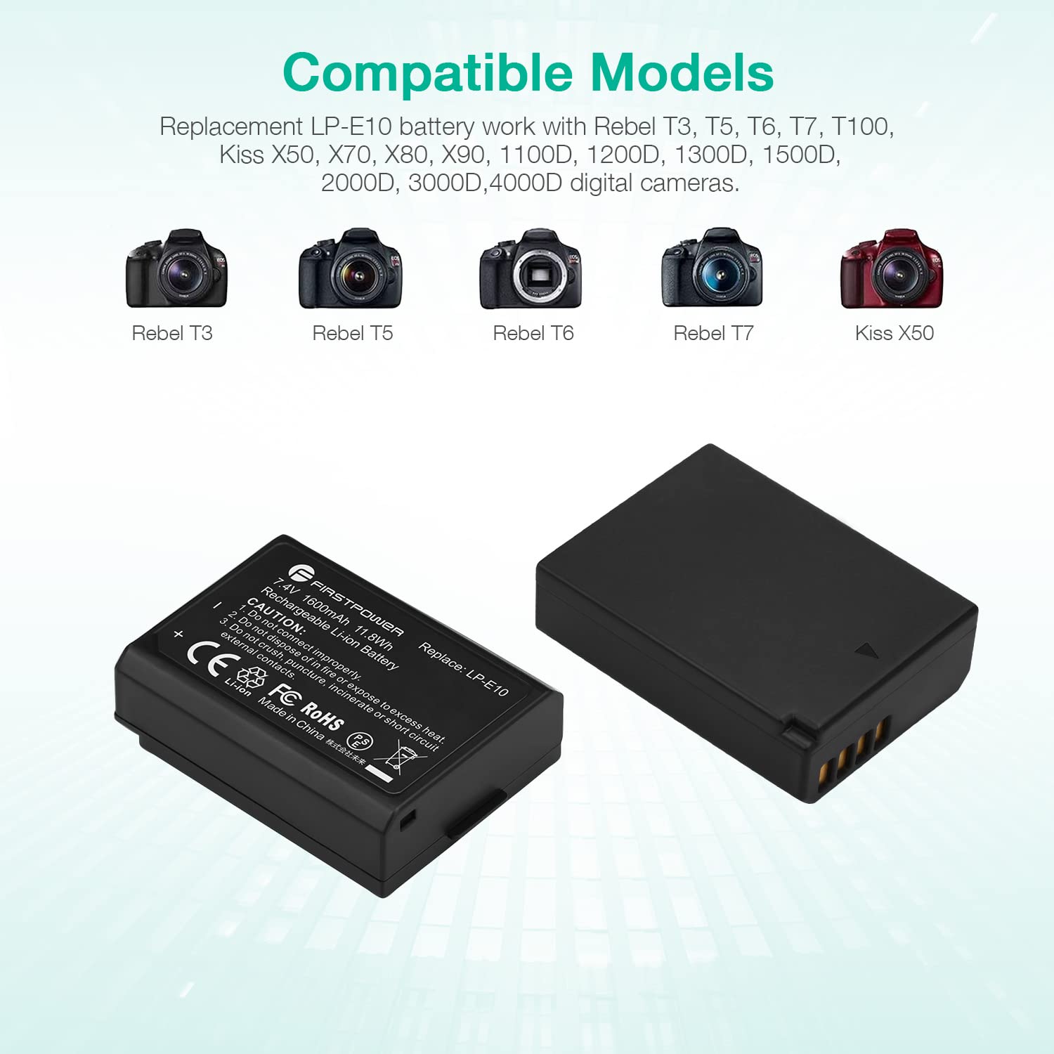 Firstpower Lp E10 Battery (2 Pack) And Dual Usb Charger Compatible With Canon Eos Rebel T3 T5 T6 T7 T100 Kiss X50 X70 X80 X90 11