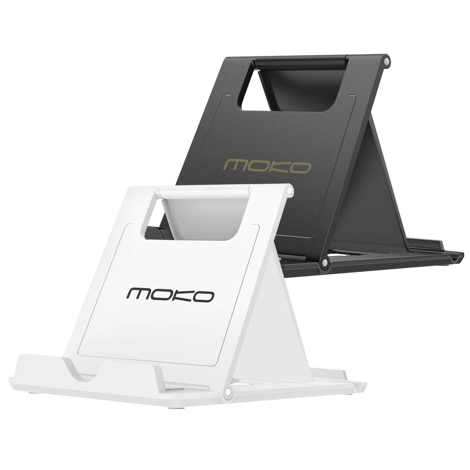 MoKo [2 Pack] Phone/Tablet Stand, Foldable Holder Fit with iPhone 11 Pro Max/11 Pro/11, iPhone Xs/Xs Max/Xr/X, iPhone SE 2020, iPad Pro 11 2020/10.2/Air 3/Mini 5, Galaxy S20 6.2', White + Black