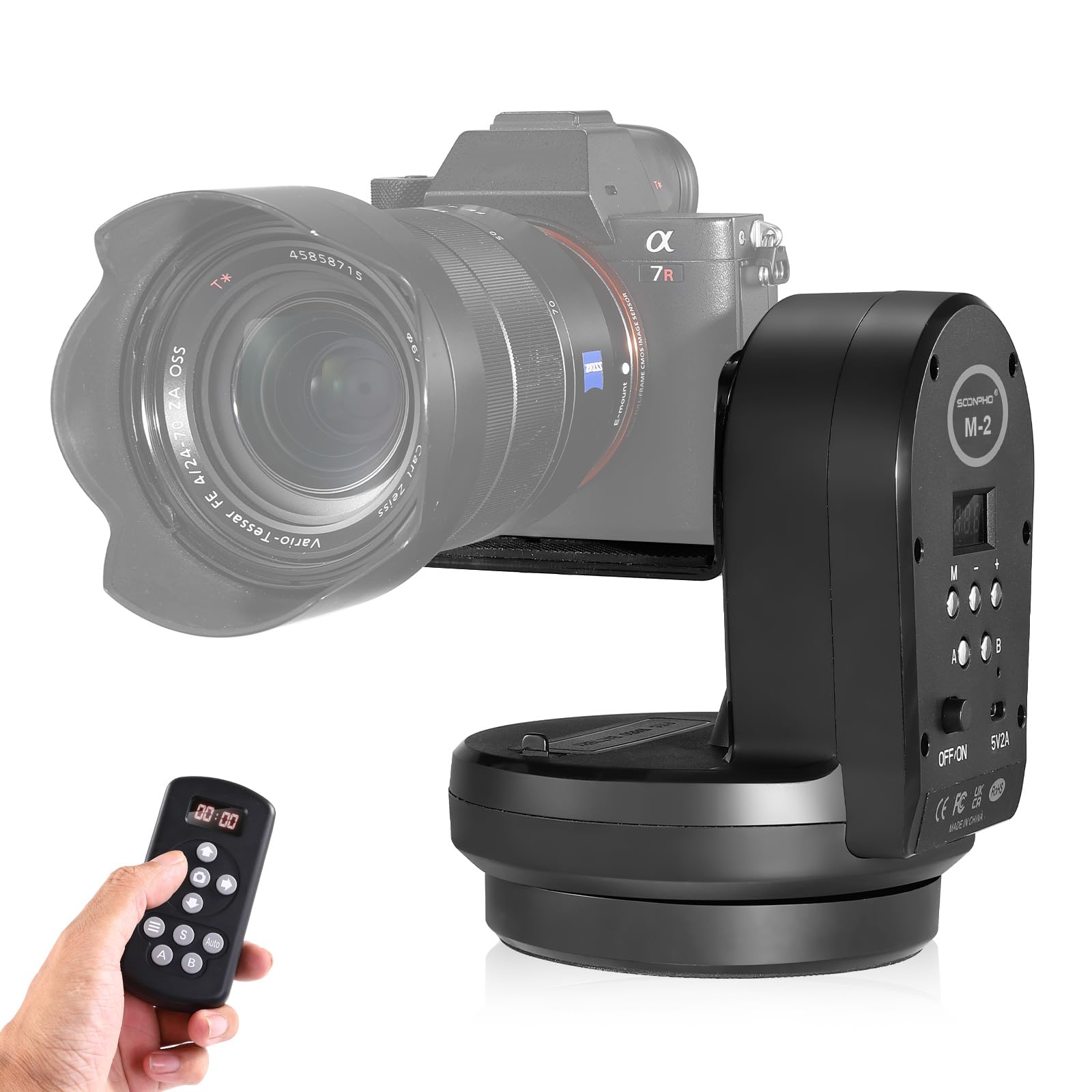 Soonpho M2 Motorized Rotating Panoramic Tripod Head with Remote Control & Mobile Phone Clip for DSLR Cameras/Smartphones-Built-i