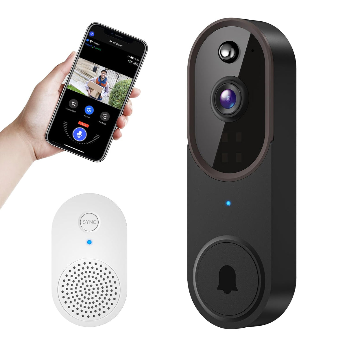 Sunnyjane Smart 1080P Video Doorbell Camera Wireless, Ai Human Detection, Live View, 2-Way Audio, Included Chime, Night Vision, 