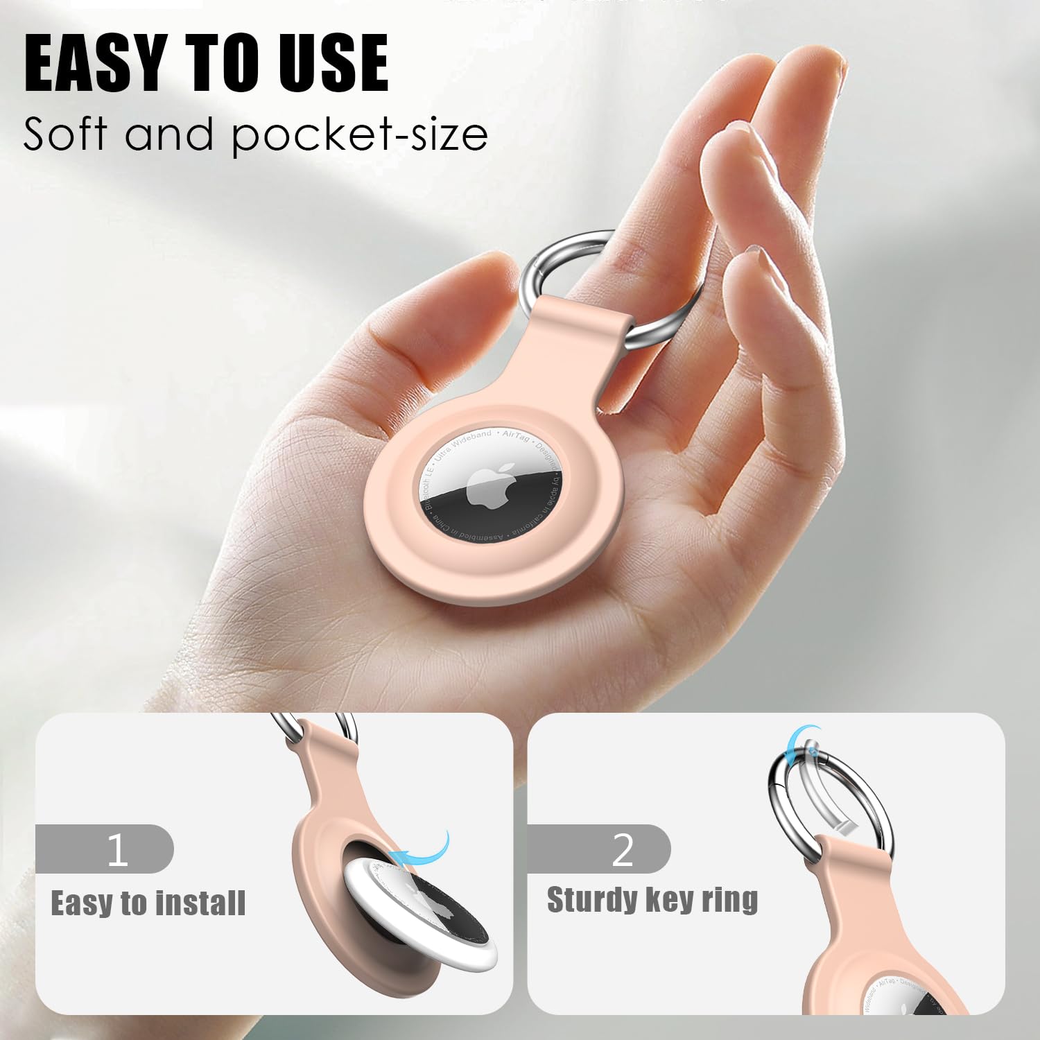 R Fun Airtag Holder With Keychain, [4 Pack] Silicone Airtag Case Cover With Key Rings For Wallet, Dog Collar, Luggage, And Keys