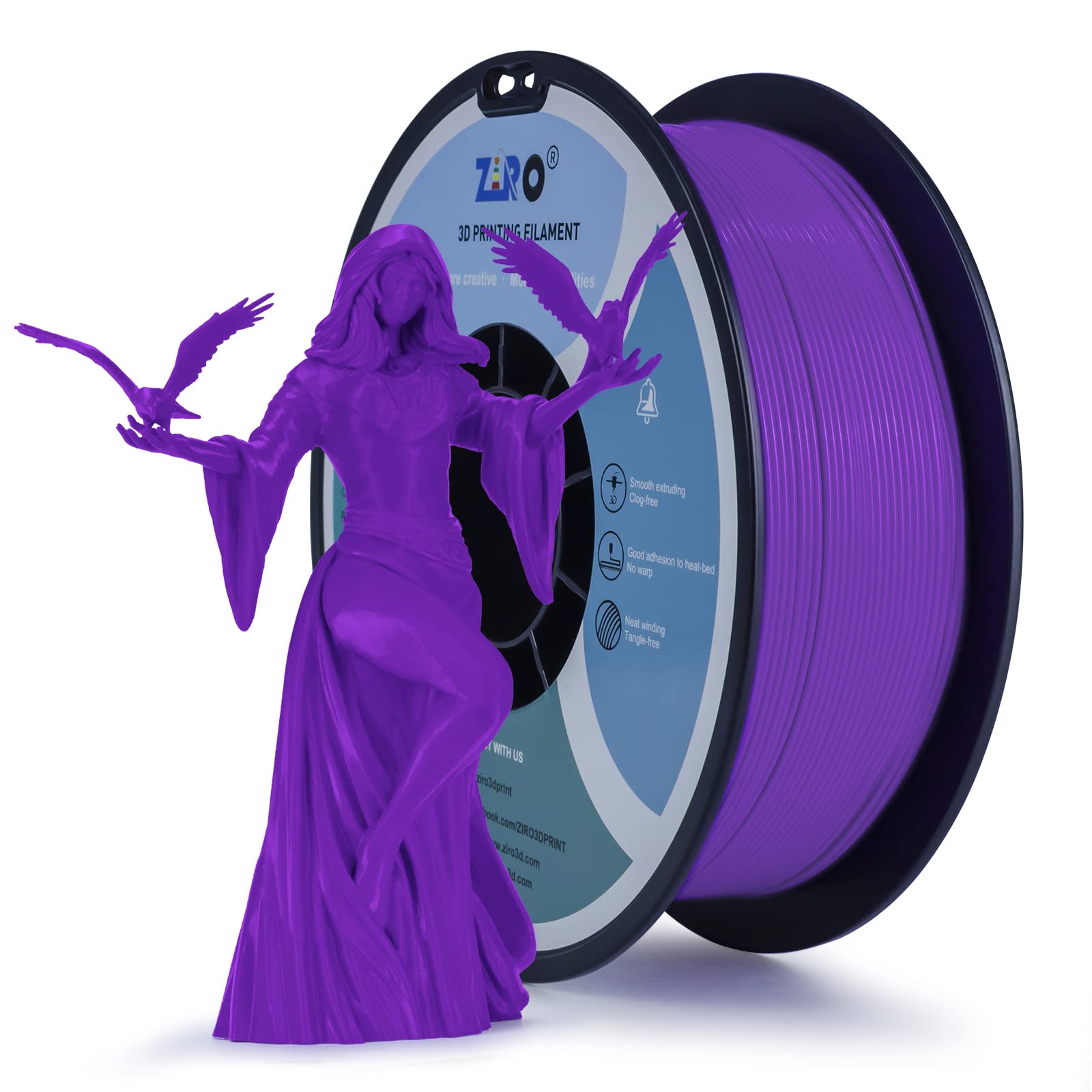 ZIRO PLA Filament 1.75mm, Pure Color 3D Printer Filament, PLA PRO Basic Color Series, 1.75MM 1KG Spool, Dimensional Accuracy +/-