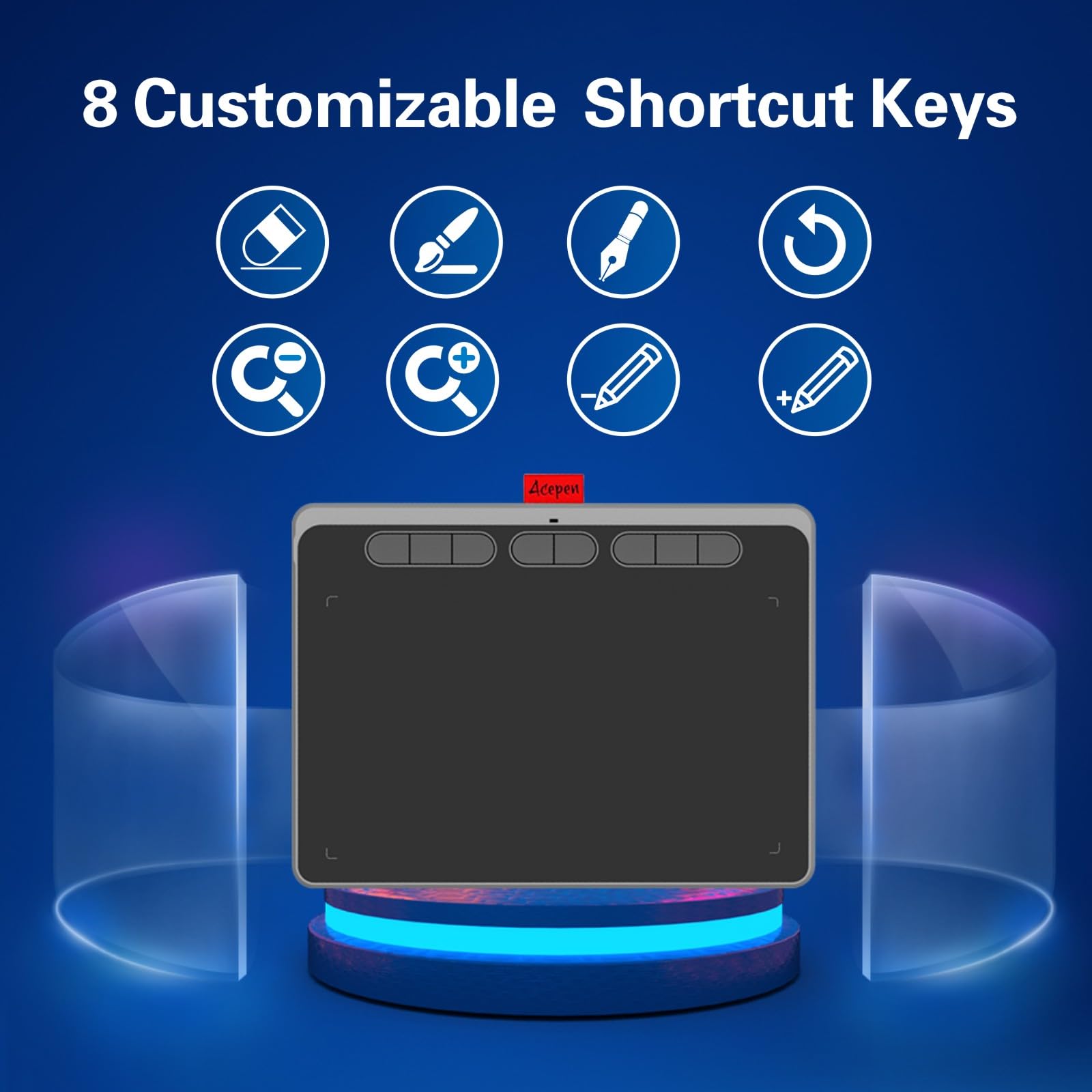 Drawing Tablet Acepen Graphics Tablet With Battery Free Stylus 8192 Pressure Sensitivity 8 Hot Keys, 9 X 6 Inch Pen Tablet For D