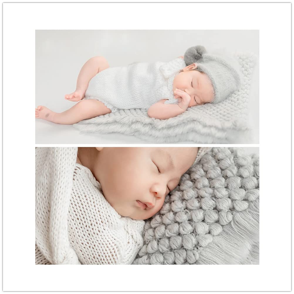 Zeroest Baby Photography Props Basket Braid Wool Wrap Newborn Photo Shoot Baskets Filler Posing Stuffer Background Blanket (Gray