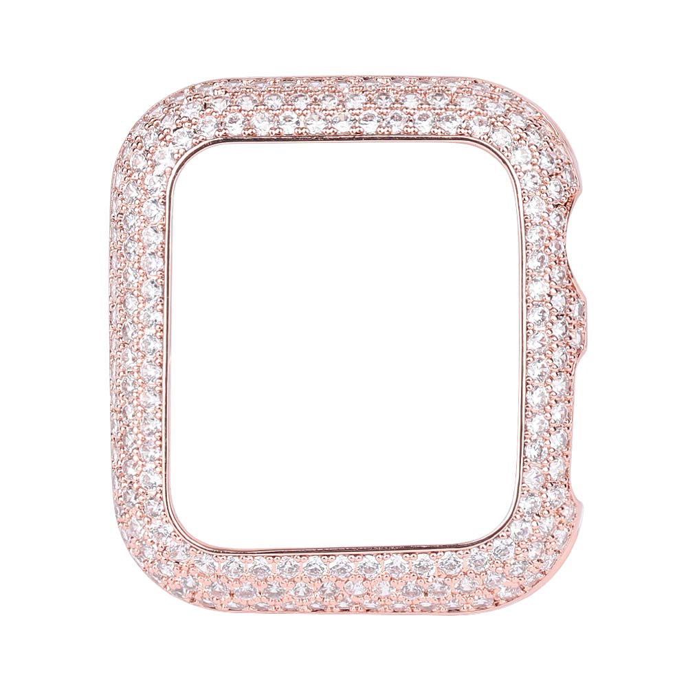 Hjinvigour Gorgeous Bling Zircon Crystal Diamond Case Bezel Cover Compatible Apple Watch Series 6 5 4 3 2 1 Se (Rose Gold, 44Mm/