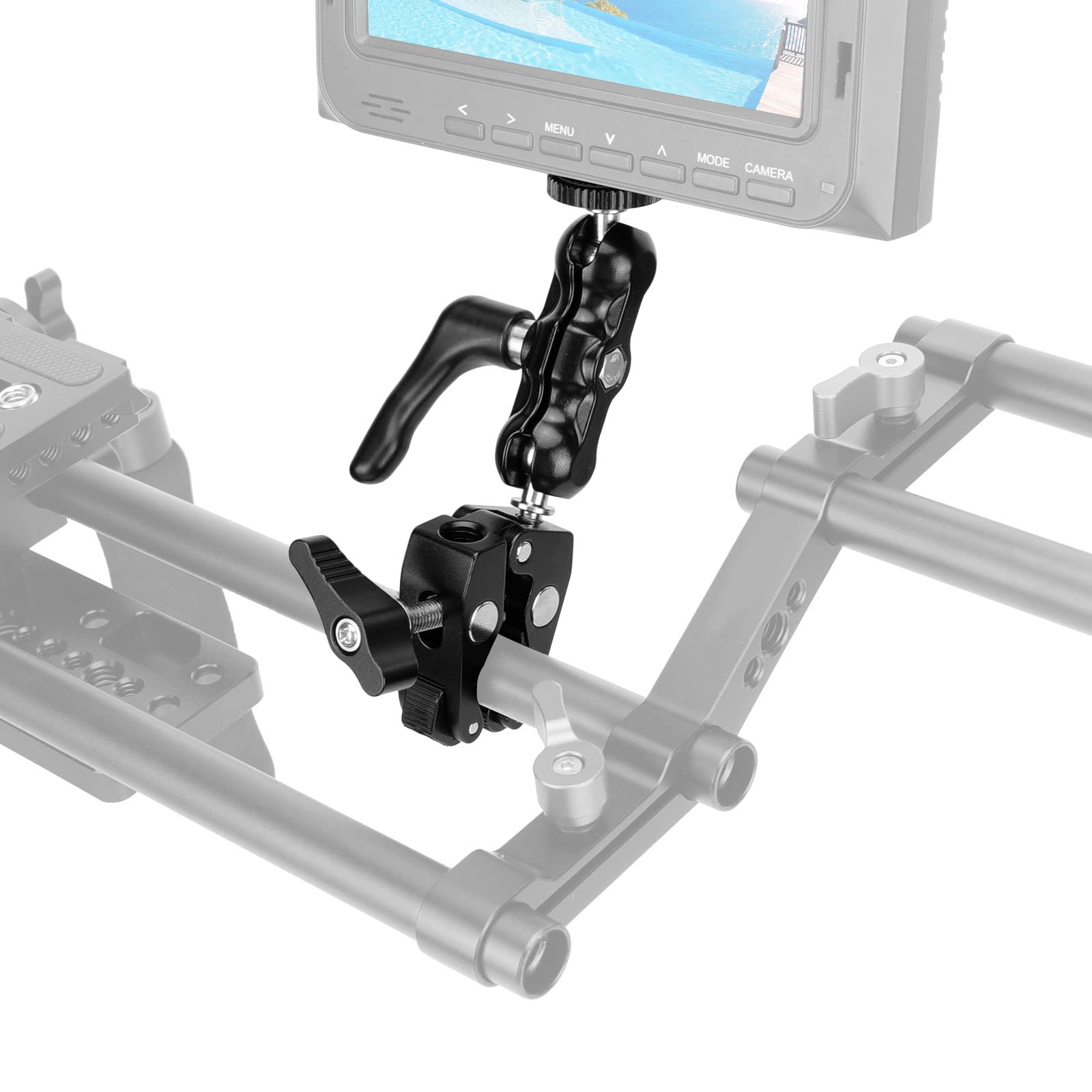 Szrig Multi Functional Ballhead Clamp Magic Arm Adapter With Bottom Clamp Super Robust Central Lock Knob(Black)