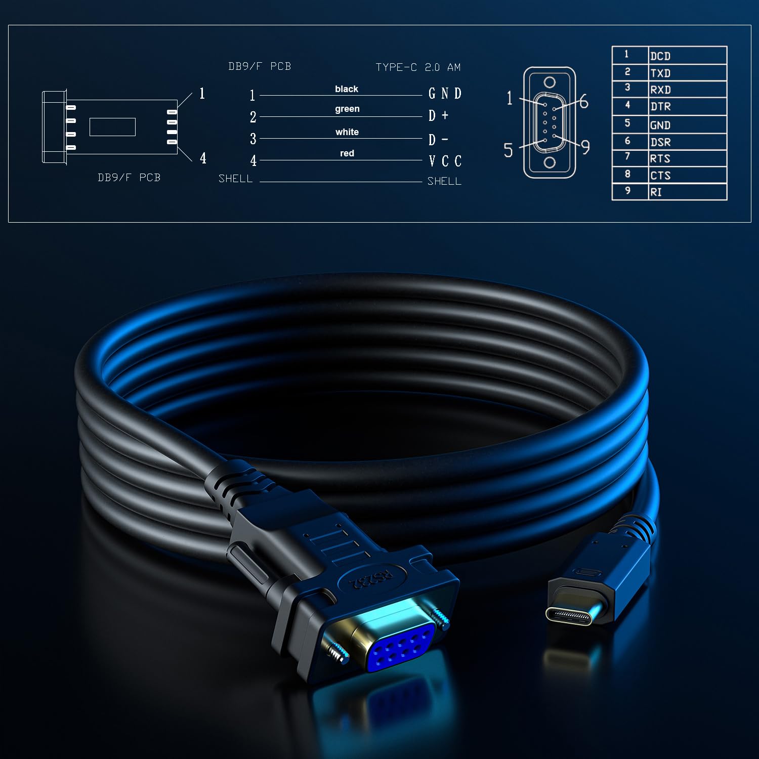 Oikwan Usb C To Serial Adapter, 6Ft Rs232 Db9 Female Converter Cable, Ftdi Chip, Compatible With Windows, Mac, Linux, Type C Device, Industrial Applications, Data Communication