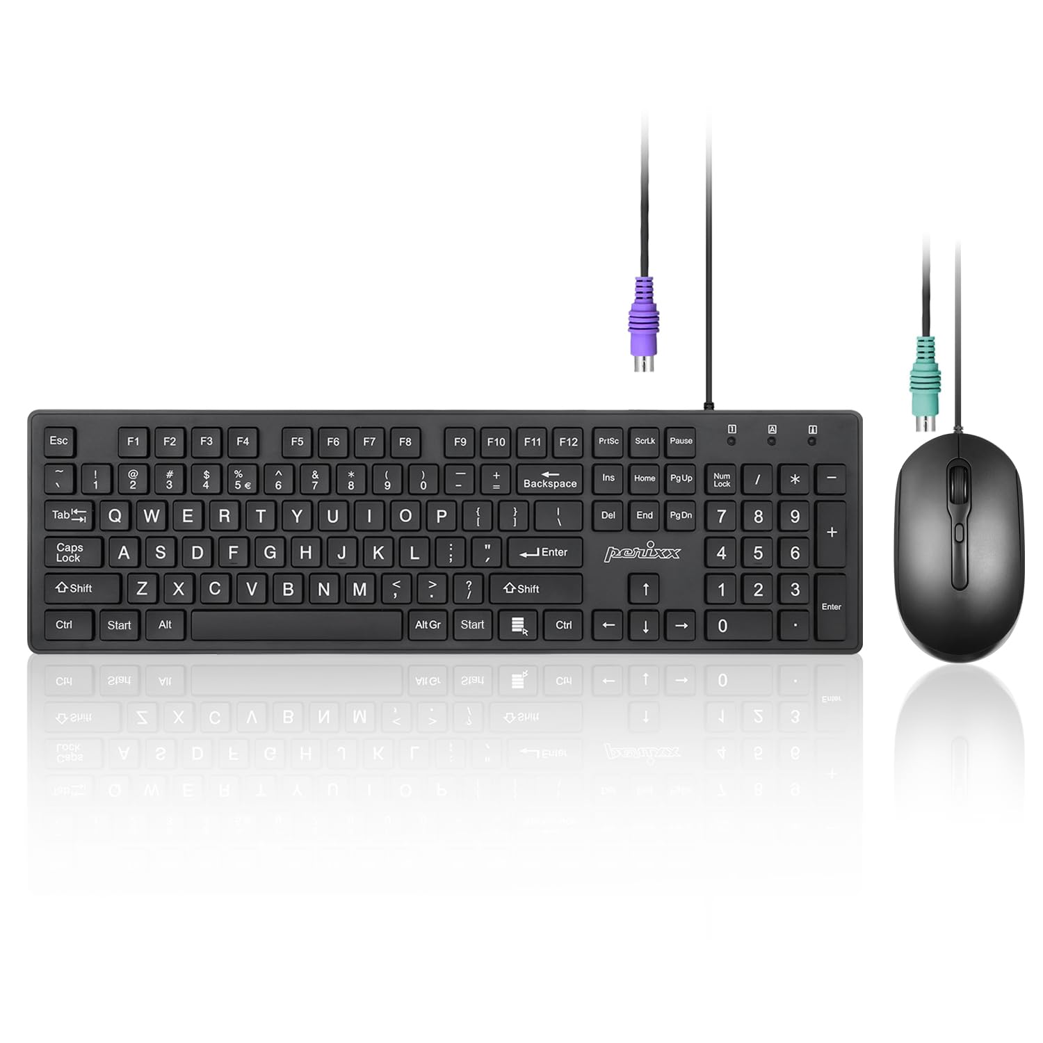 Perixx PERIDUO-117P, Wired Standard PS2 Keyboard and Mouse Combo - Full-Size Layout - Bundle with 3 Button Optical Mouse - 5.9 f