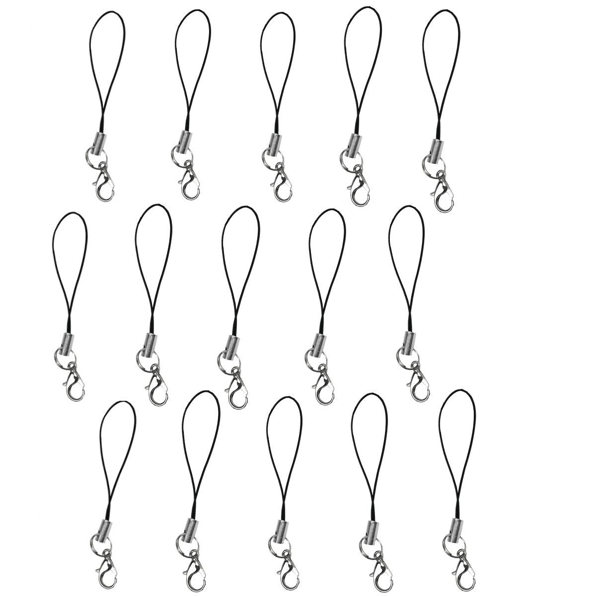 15 Cell Phone Strap Black/Silver Tone Split Ring With Hooks